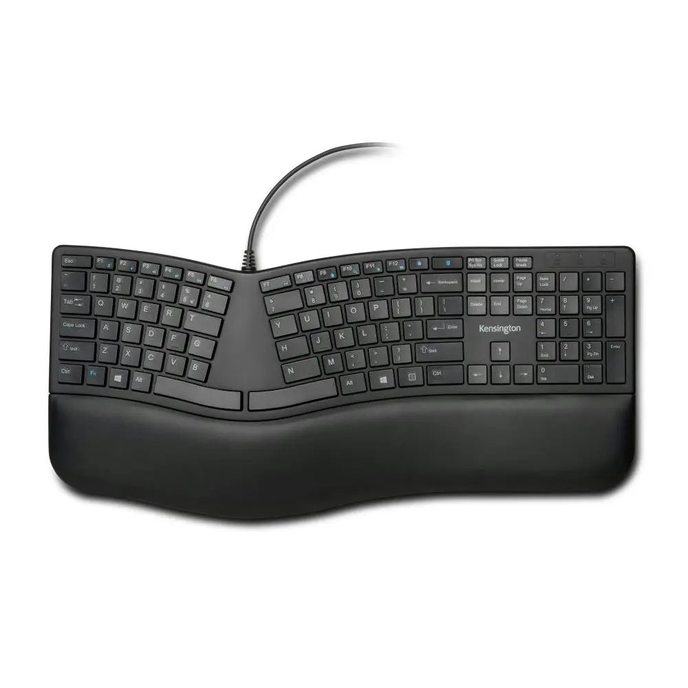 Kensington Wired Ergo Keyboard w/ Built-In Cushioned Wrist For Desktop/PC Black