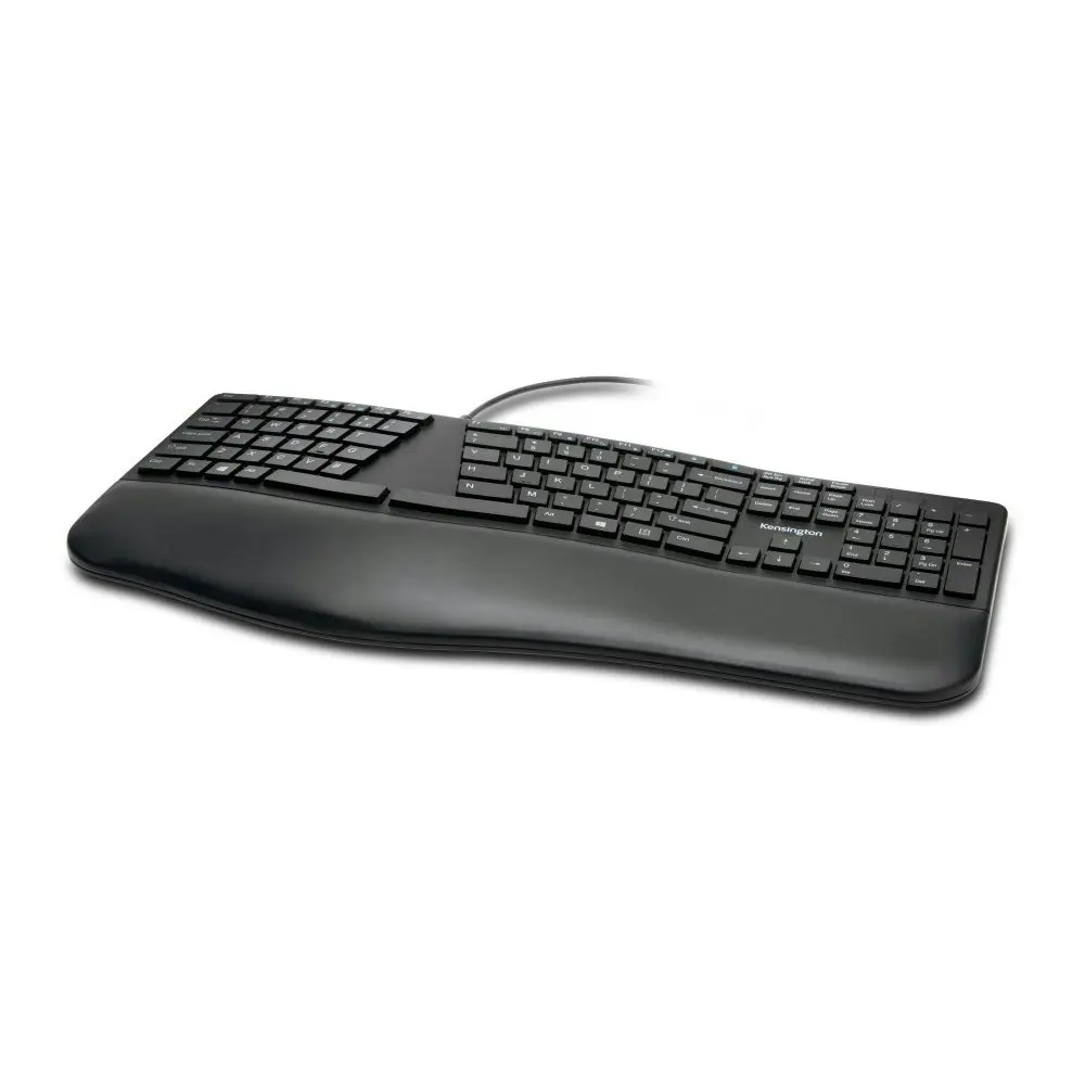 Kensington Wired Ergo Keyboard w/ Built-In Cushioned Wrist For Desktop/PC Black