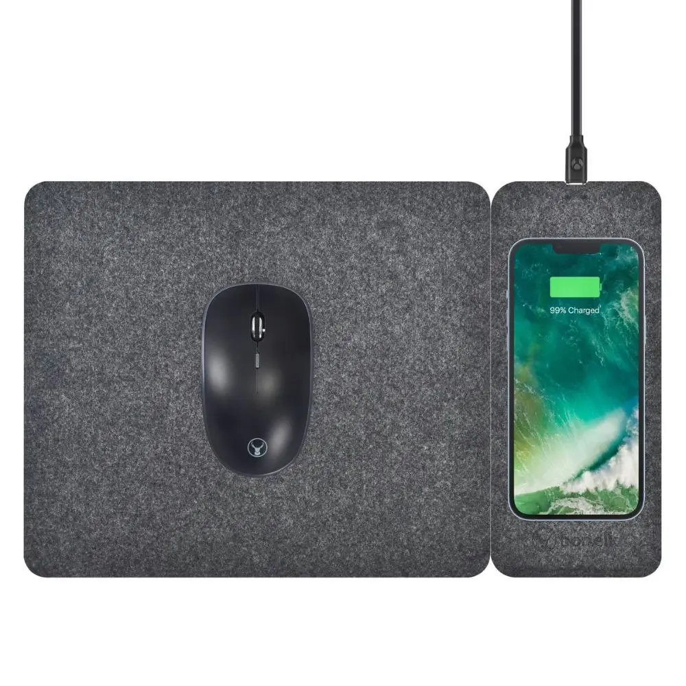 Bonelk Split Qi Wireless Charging Mouse Mat 37cm For iPhone 15/Samsung S24 Grey