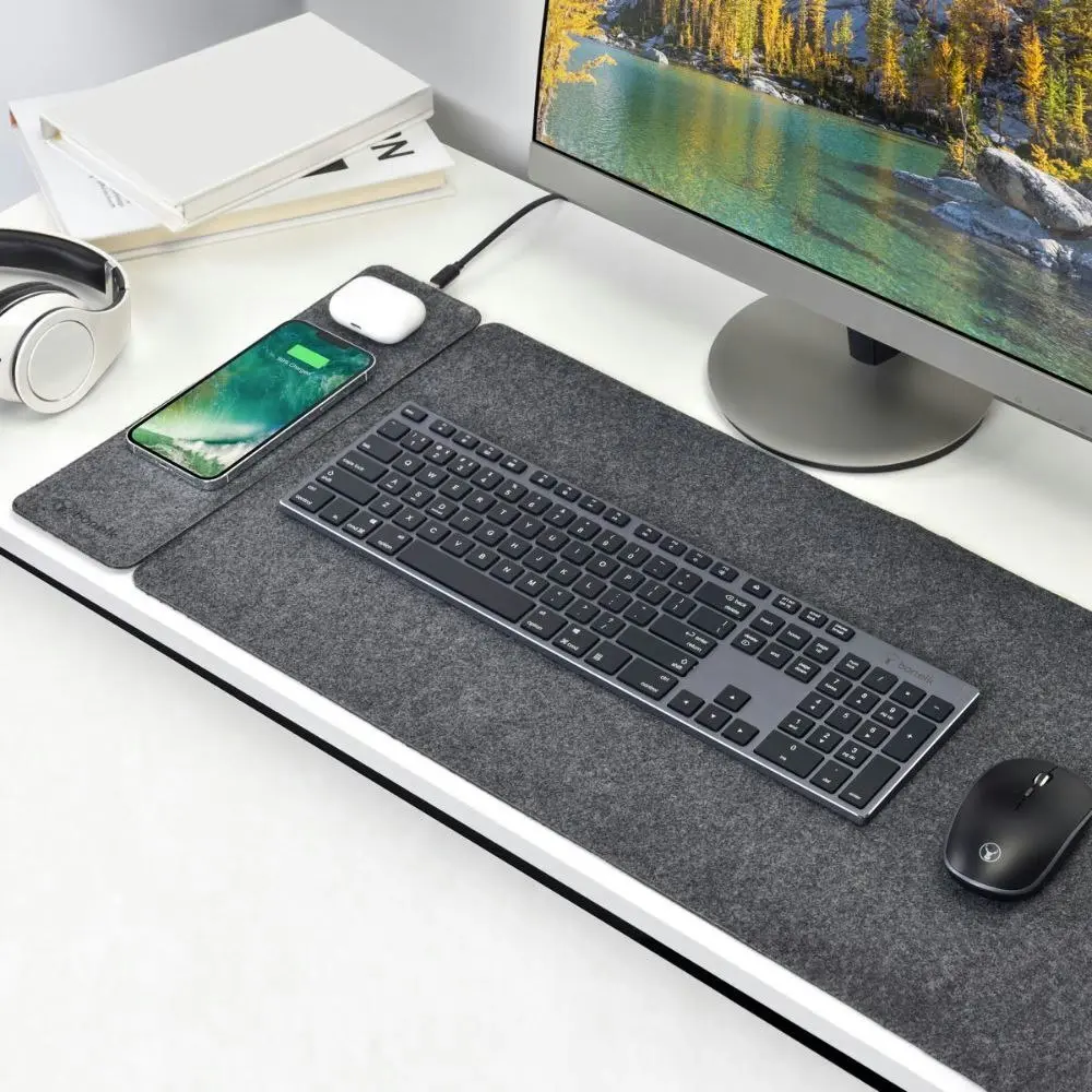 Bonelk Magnetic Split Qi Wireless Charging Desktop Mouse Mat Pad 82x34cm Grey