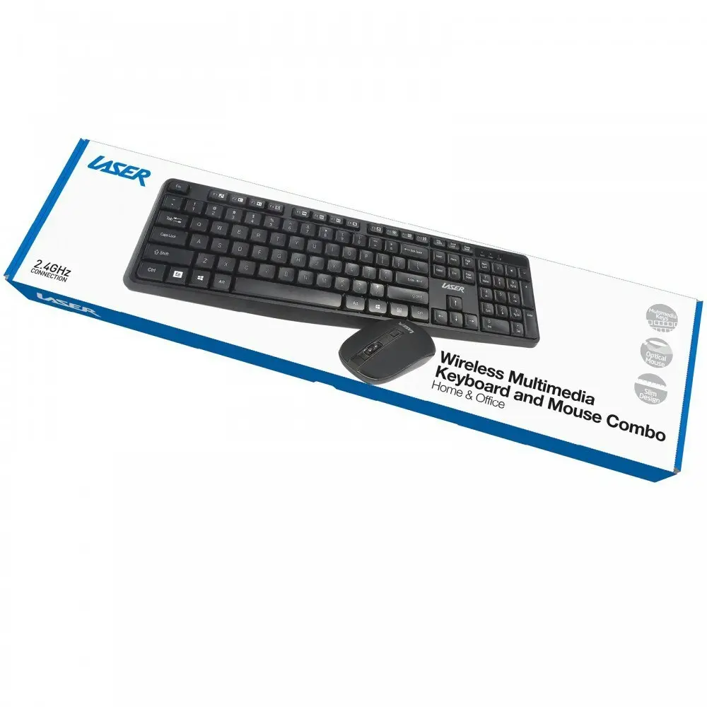 Laser Multimedia Wireless Keyboard & Mouse Combo For Laptop/PC Computer Black