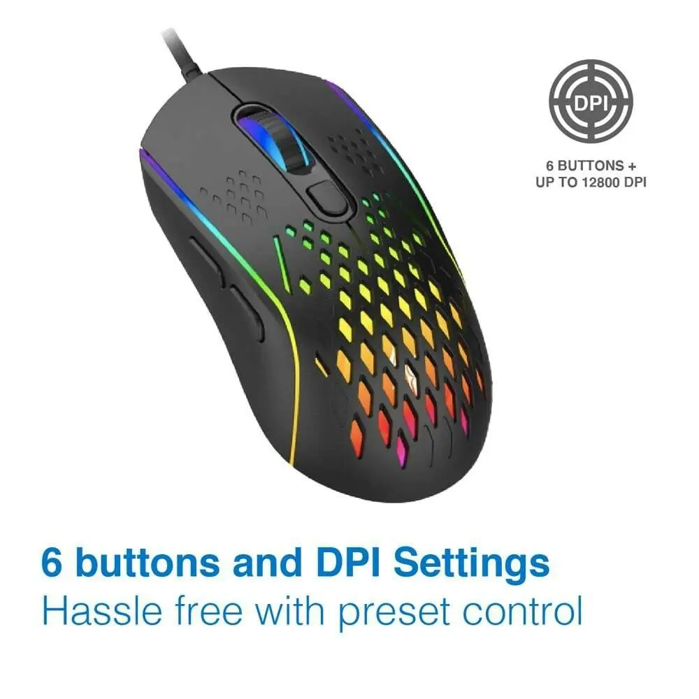 Laser Wired Gaming RGB LED Mouse 12800 DPI Optical For PC/Laptop Computer Black