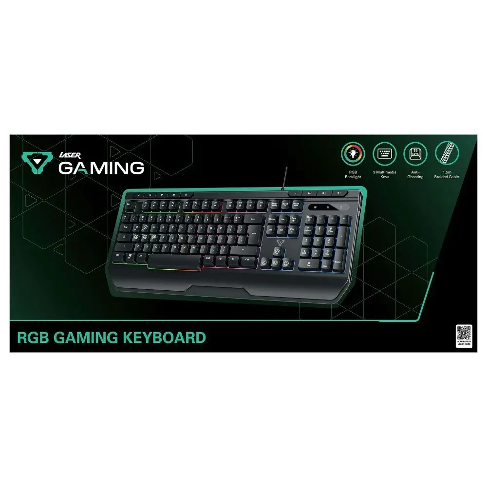 Laser Gaming LED Full Size Wired Keyboard MBK701 For PC/Laptop Computer Black