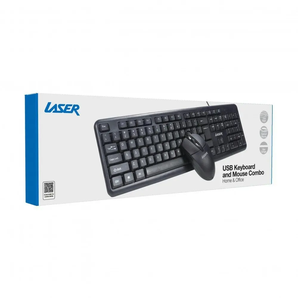 2pc Laser Wired USB-A Office Keyboard & Mouse Combo For PC/Laptop Computer Black