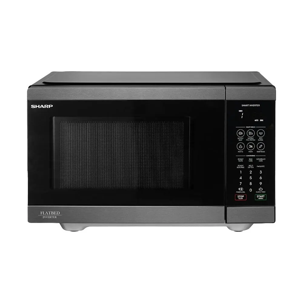 Sharp 26L Electric 900W Flatbed Inverter Kichen Microwave Black Stainless Steel