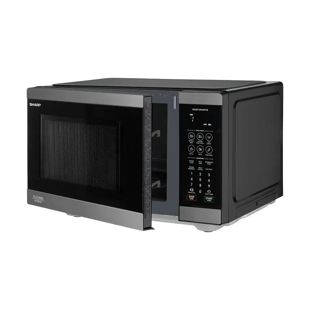 Sharp 26L Electric 900W Flatbed Inverter Kichen Microwave Black Stainless Steel