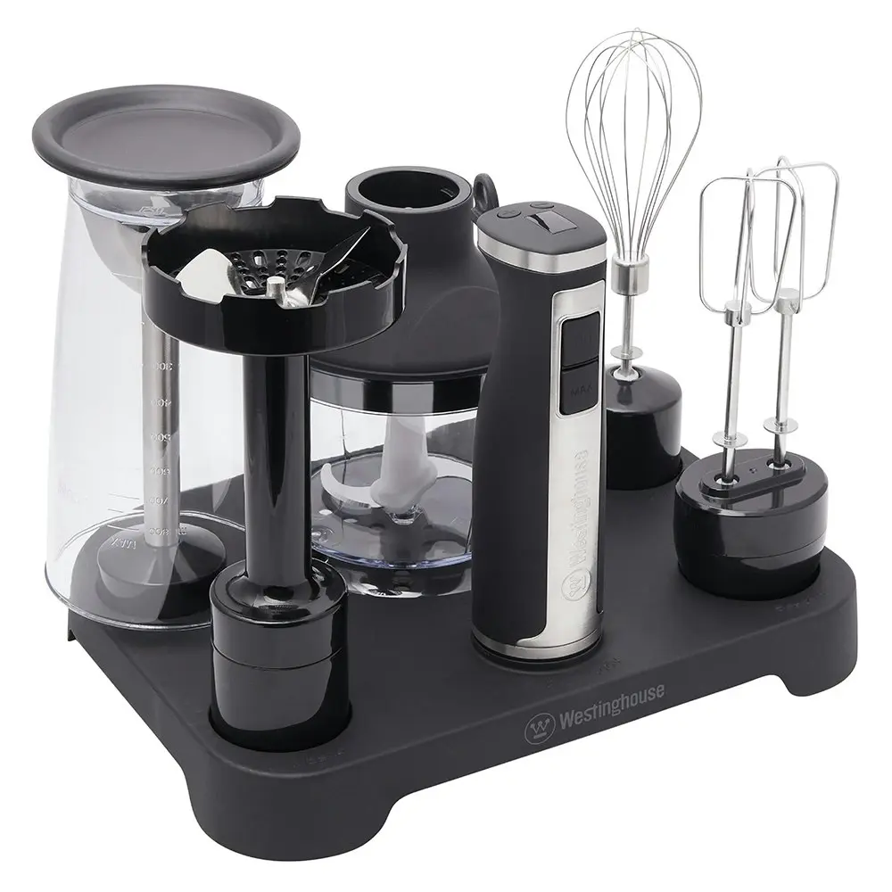 Westinghouse Multi Function 350W Stick Mixer Set w/ Lock In Stand SS/Black