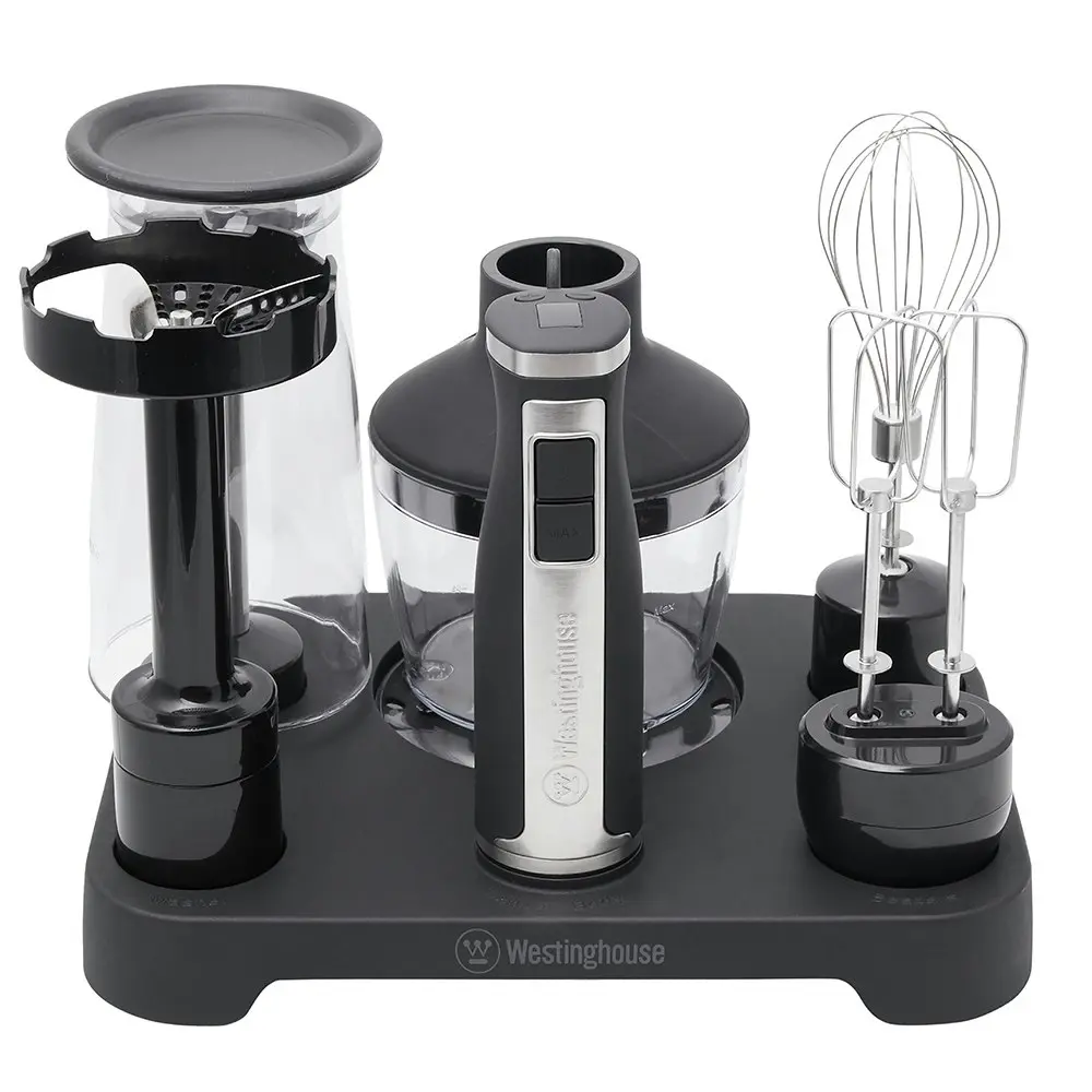 Westinghouse Multi Function 350W Stick Mixer Set w/ Lock In Stand SS/Black