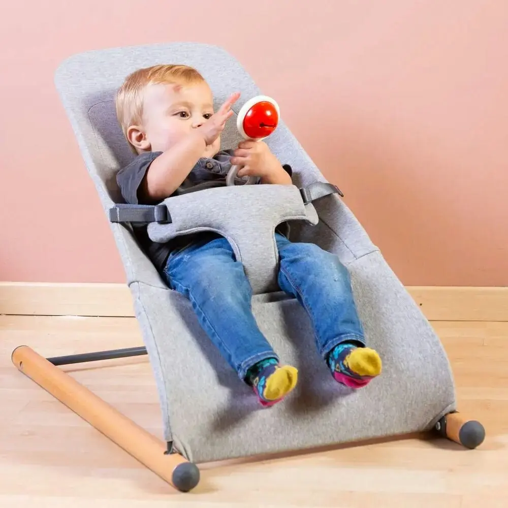 Childhome Evolux Comfy Padded Baby Rocker/Bouncer - Natural & Jersey Grey