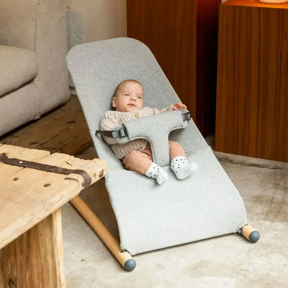 Childhome Evolux Comfy Padded Baby Rocker/Bouncer - Natural & Jersey Grey