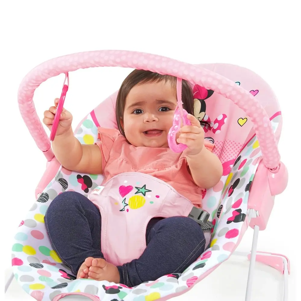 Disney Bright Starts Baby/Newborn Vibrating Bouncer Chair 0m+ Minnie Mouse Pink