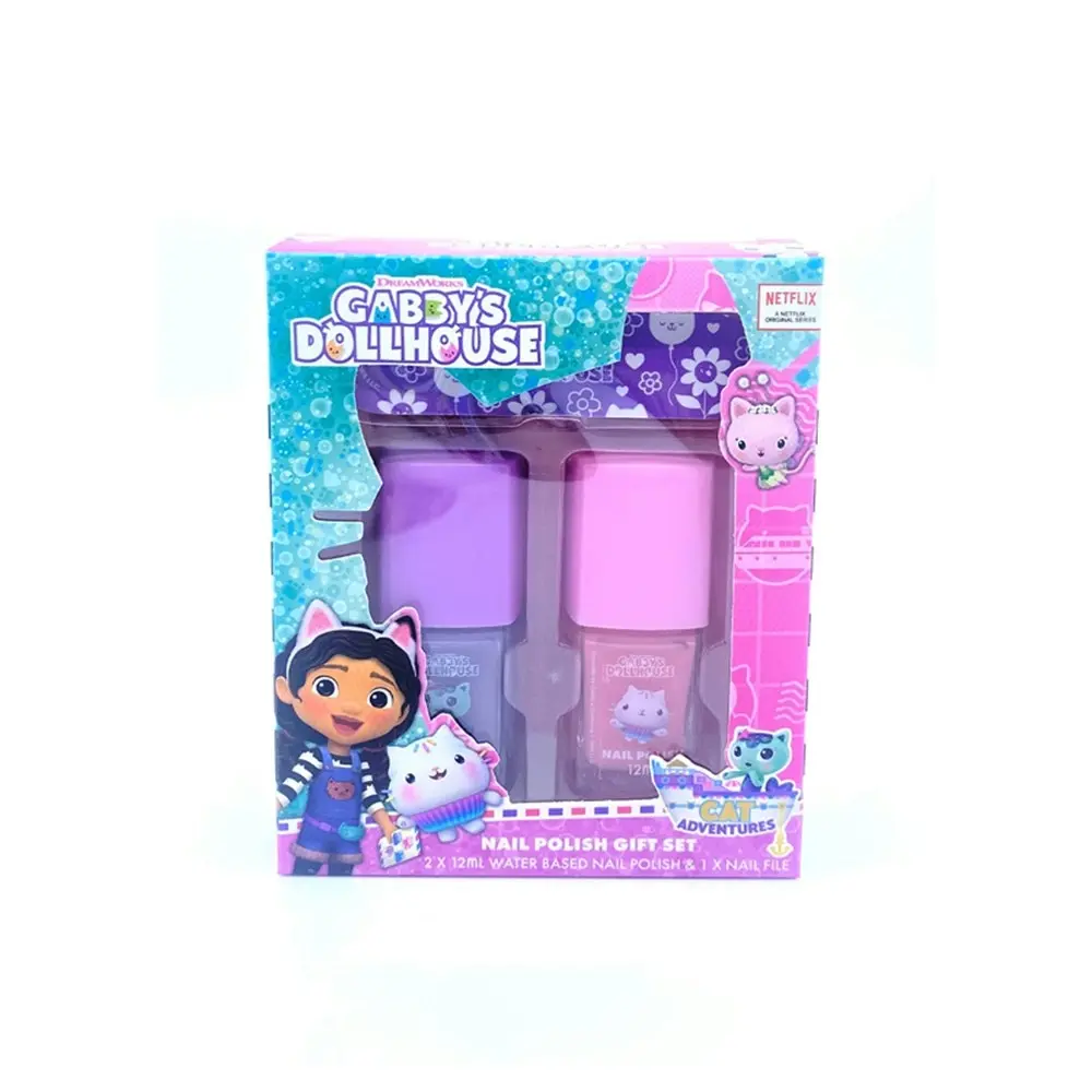 2x 3pc Gabbys Dollhouse Kids/Childrens Nail Polish/File Self Care Pamper Set 6+