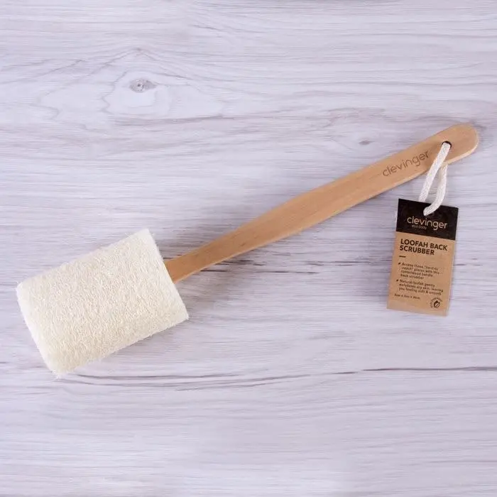 3x Clevinger Eco Loofah Shower Back/Body Scrubber With Wood Handle 6.5x36cm