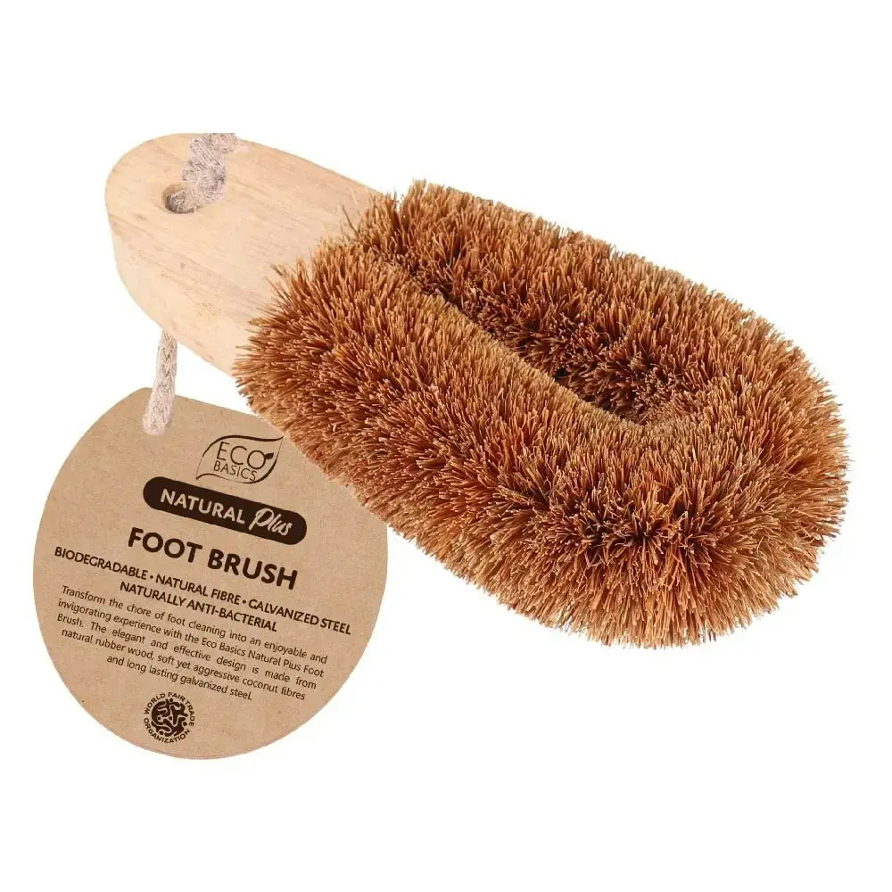 2x Eco Basics Natural Plus Anti-Bacterial Foot Care Cleaning Dry/Wet Brush