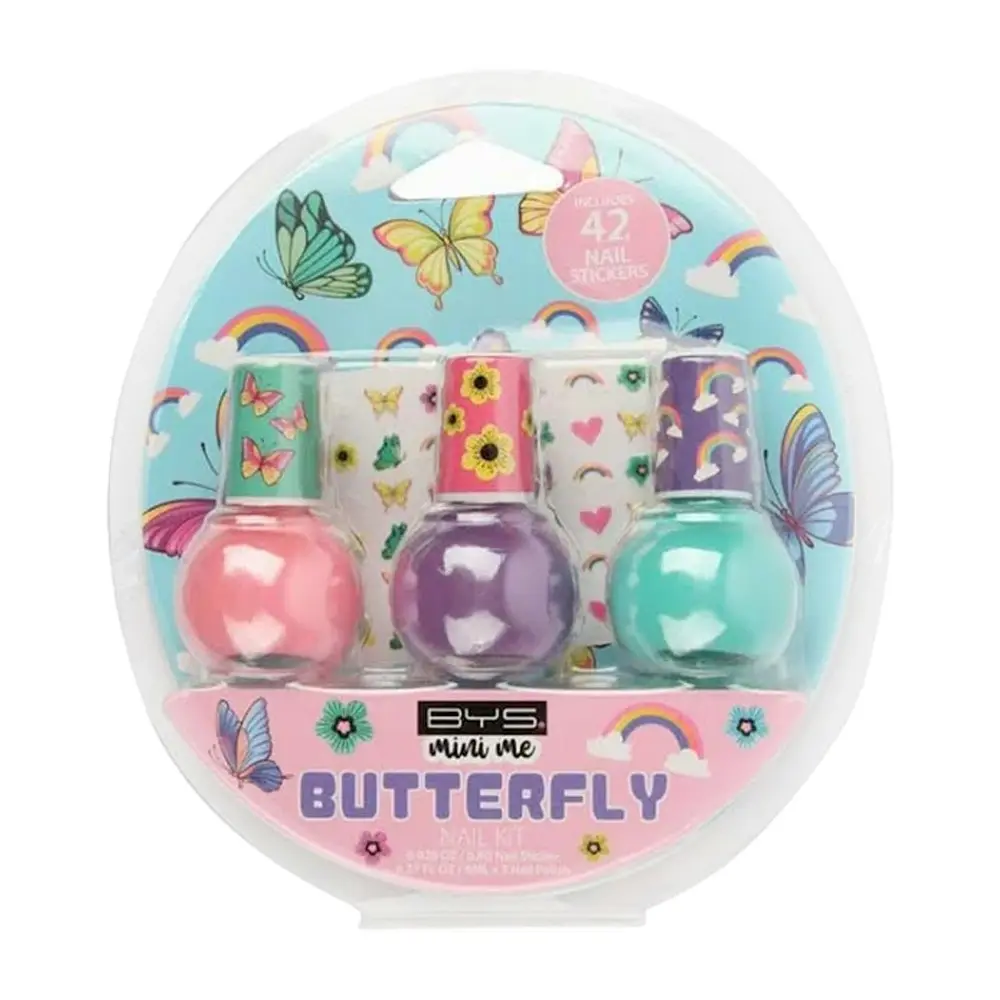 6pc BYS Mini Me Kids Nail Polish Colour Enamel & Sticker Kit/Set Butterfly 3y+