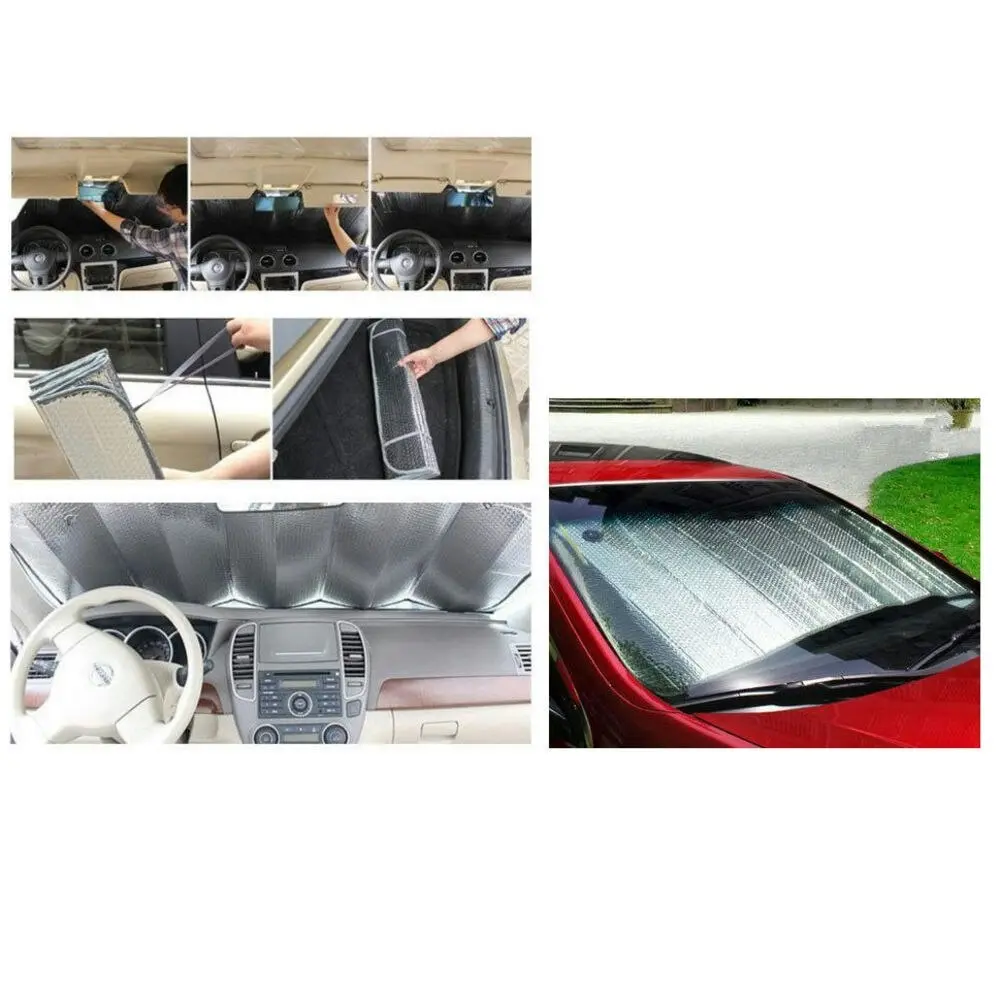 Car Windscreen Sun Visor Reflective Shade Heat Interior Windshield Blue Silver