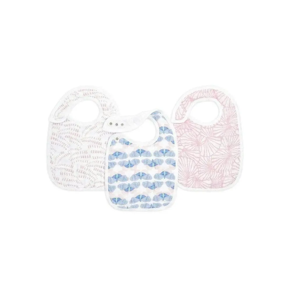 3PK Aden Anais Deco 30.5cm Classic Cotton Baby Feeding Snap Bib Absorbent Cloth