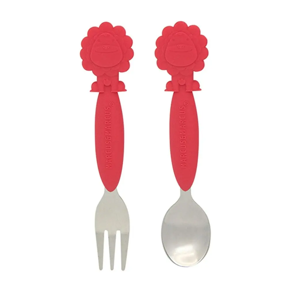 2x 2pc Marcus & Marcus BPA Free Spoon & Fork Cutlery Set Kids/Baby 3m+ Red Lion