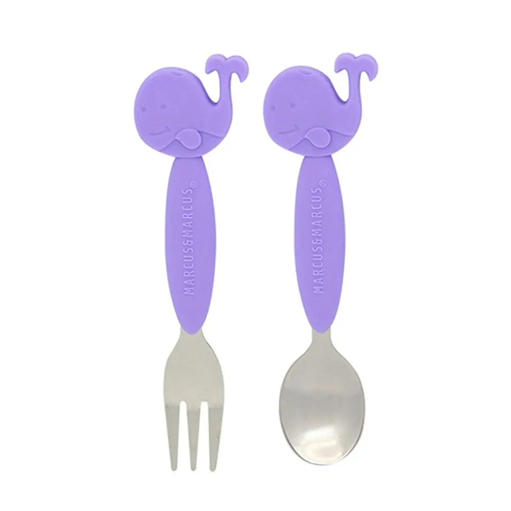 4x Marcus & Marcus BPA Free Spoon & Fork Cutlery Set Kids/Baby 3m+ Lilac Whale