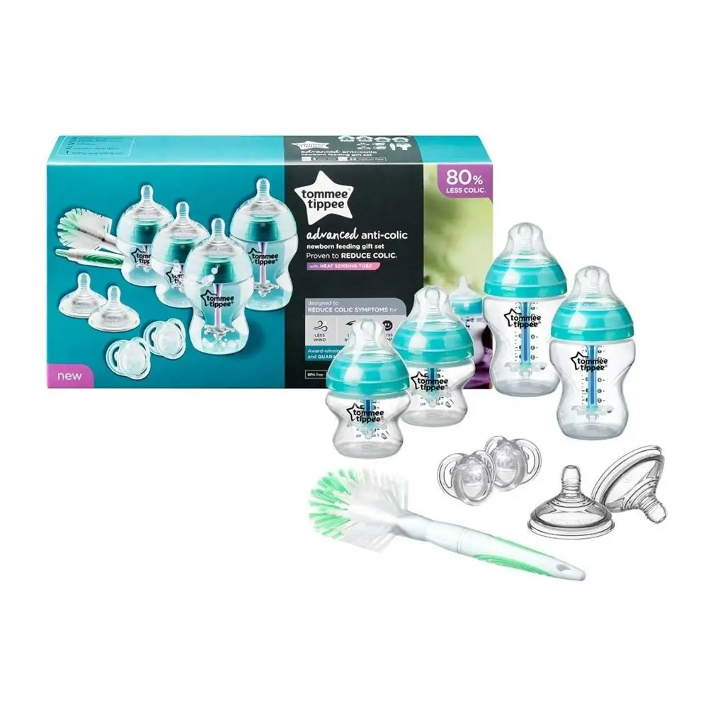 9pc Tommee Tippee Advanced Anti-Colic Newborn Feeding Bottle/Soothers/Brush Set