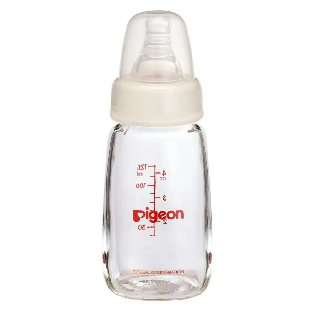 2x PIGEON Slim Neck Peristaltic 120mL Glass Feeding Bottle for Newborn Baby 0m+