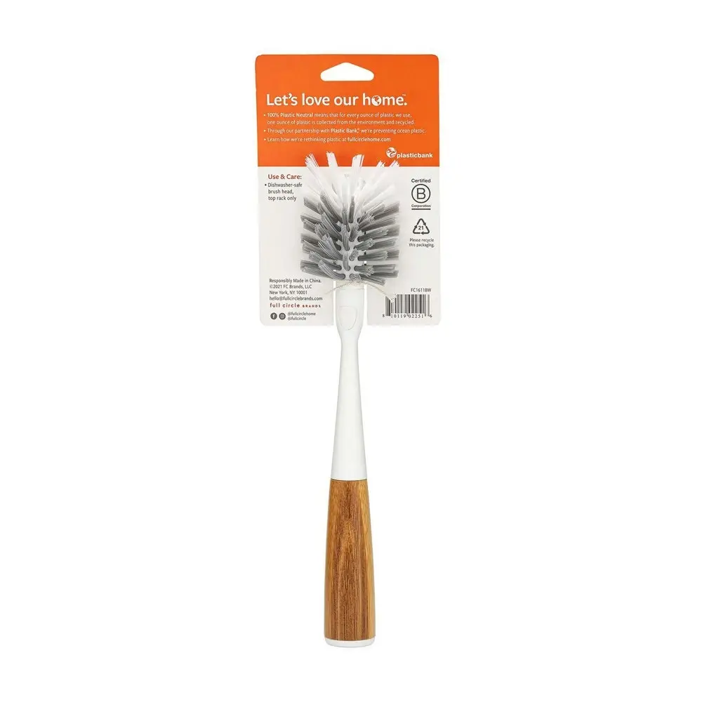 Full Circle Slim Clean Reach Bottle Brush Home Cleaner Nylon Bristles White