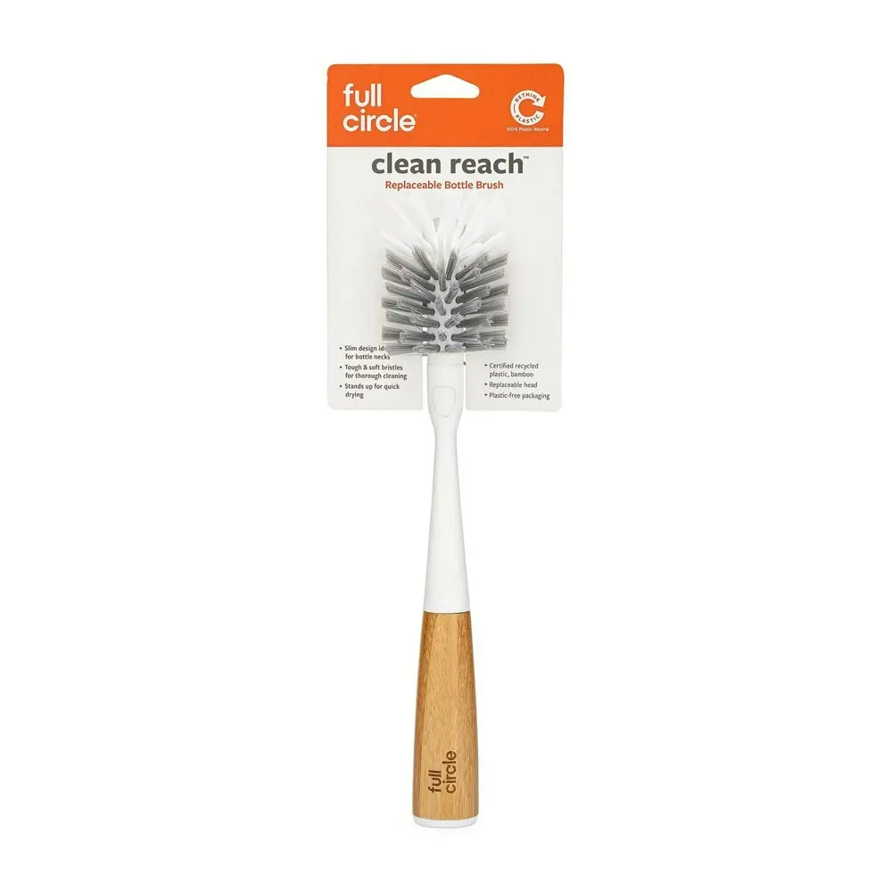 Full Circle Slim Clean Reach Bottle Brush Home Cleaner Nylon Bristles White