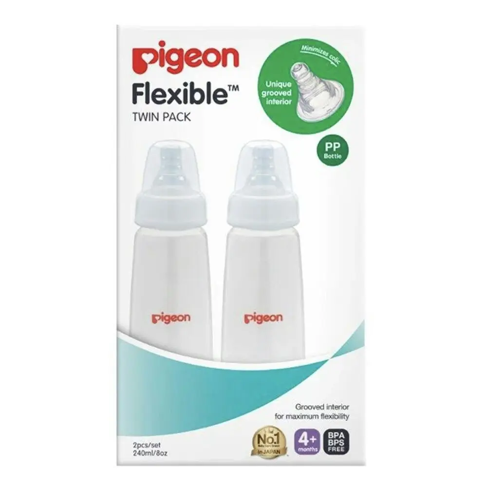 PIGEON 240ml Flexible Slim Neck PP 4m+ Bottles Baby Feeding Bottle Twin Pack