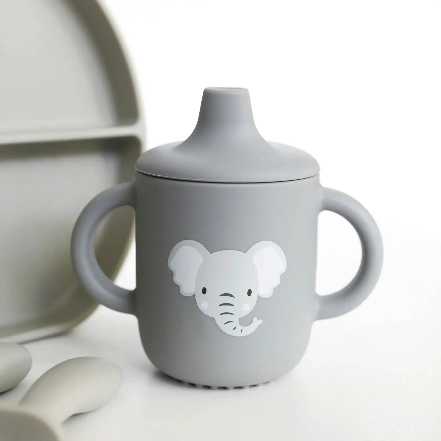 2x Splosh Baby Elephant Silicone Sippy Cup w/ Handles Drinkware 12cm Grey 0+