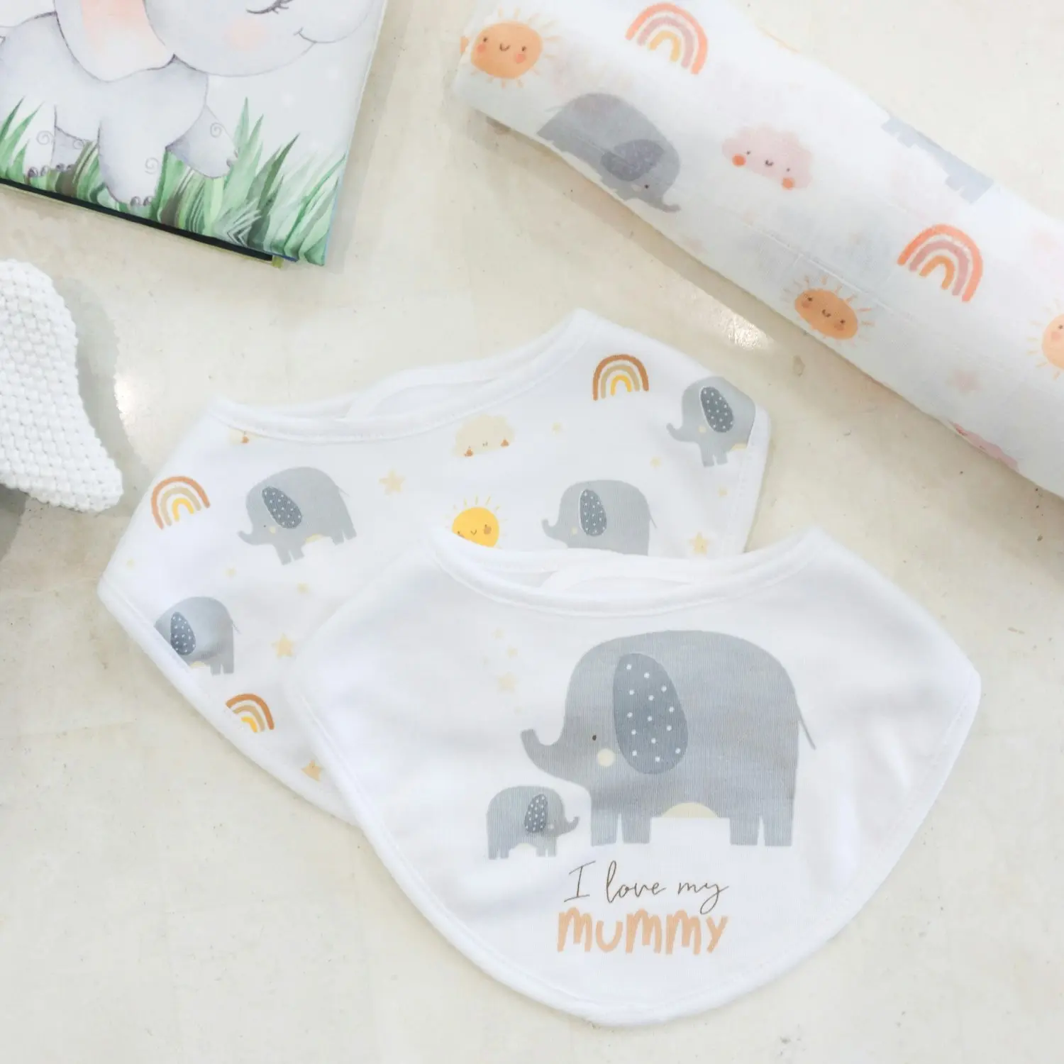 4pc Splosh Baby/Infant Elephant Cotton Feeding Bib Terry Absorbent 22x30cm Grey