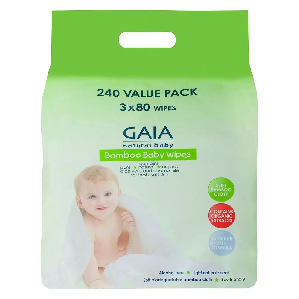 Gaia 480PK Natural/Organic Bamboo Baby/Infant Wipes Lightly Scent/Alcohol-Free