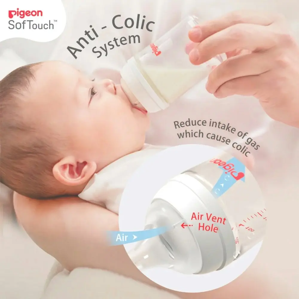 PIGEON Softouch lll PP 160ml Wide Neck Baby/Newborn Breastfeeding Bottle 0m+