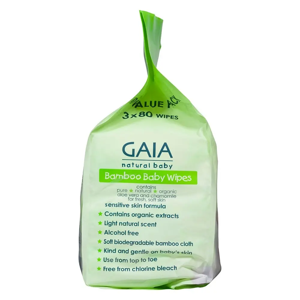 Gaia 240PK Natural/Organic Bamboo Baby/Infant Wipes Lightly Scent/Alcohol-Free