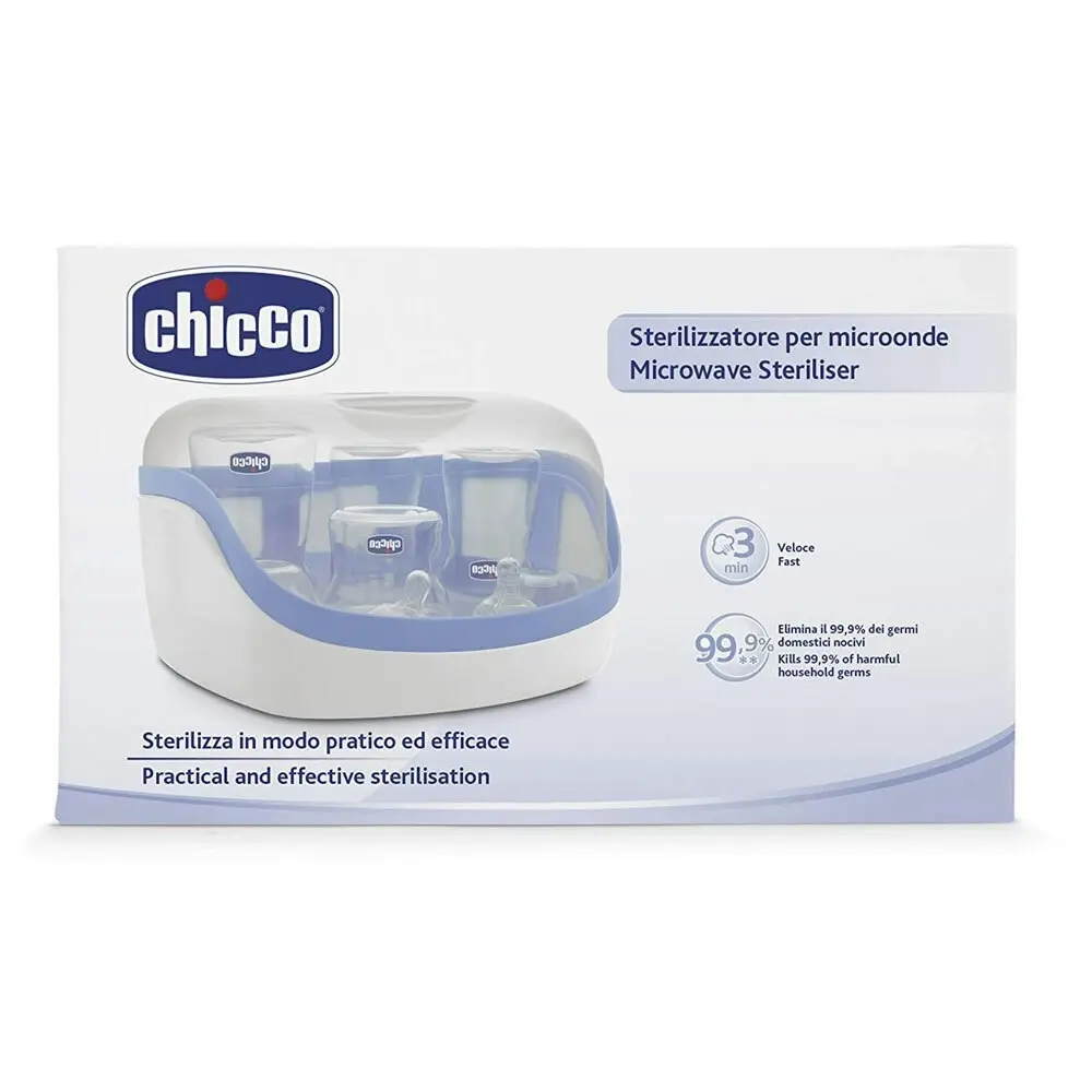 Chicco Microwave Steam Steriliser for Baby/Infant Feeding Bottles/Pacifier Blue