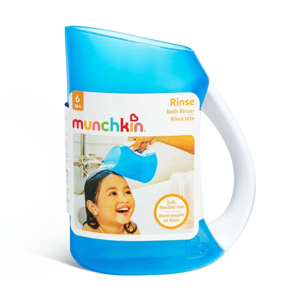 2PK Munchkin Lightweight Bath Jug Shampoo Washing Contoured Rim Rinser Blue 6M+