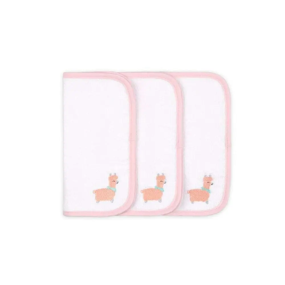 3x 3pc Little Haven Baby/Infant Cotton Washcloths/Bath Towels Llama 25cm White