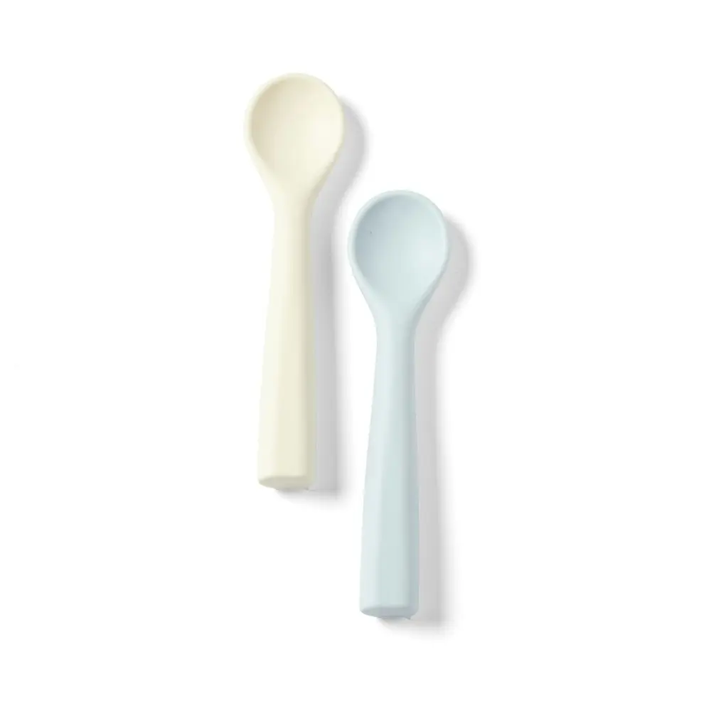 My Pure Silicone Baby/Toddler Feeding Spoon Set - Baby Blue and Pannacotta 4M+