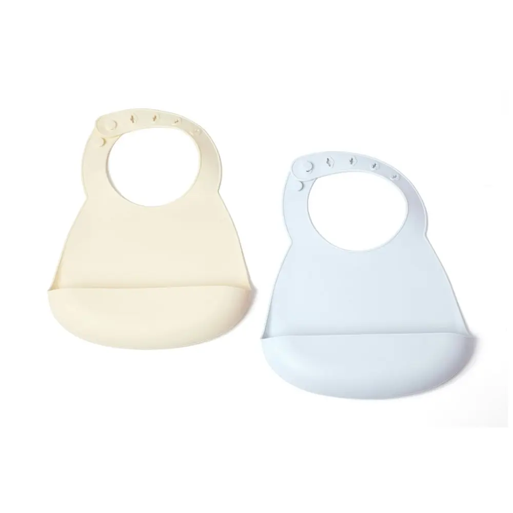 2pc My Pure Silicone Baby/Toddler Feeding Bib Set - Baby Blue and Pannacotta 4M+