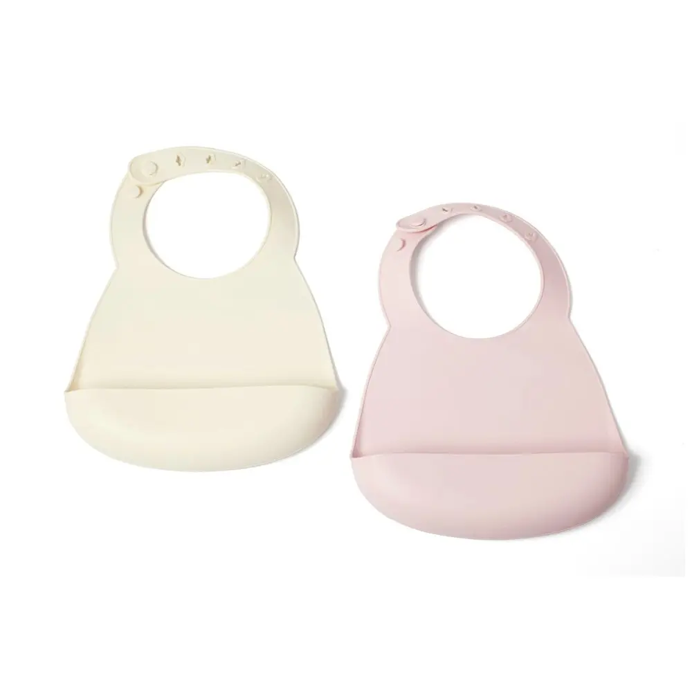 2pc My Pure Silicone Baby/Toddler Feeding Bib Set - Blush and Pannacotta 4M+