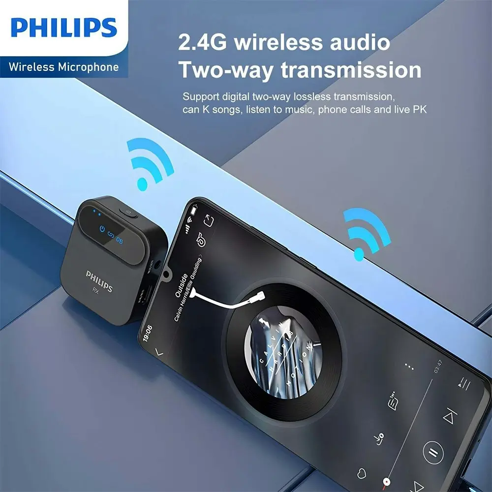 3pc Philips 2.4GHz Wireless Microphone HD Recording Mic w/ Charging Case Black