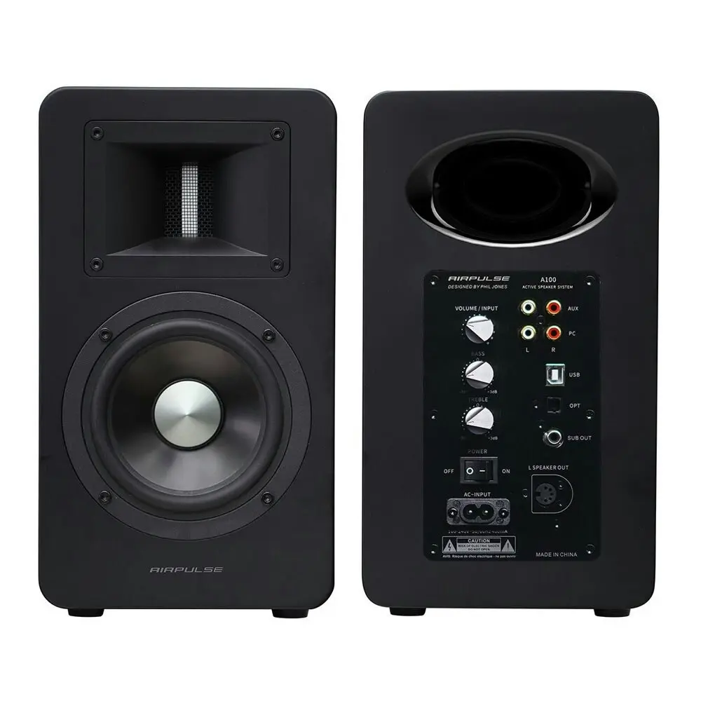 Airpulse A100 Active Wireless Bookshelf Speakers and WiiM Mini Matte Black