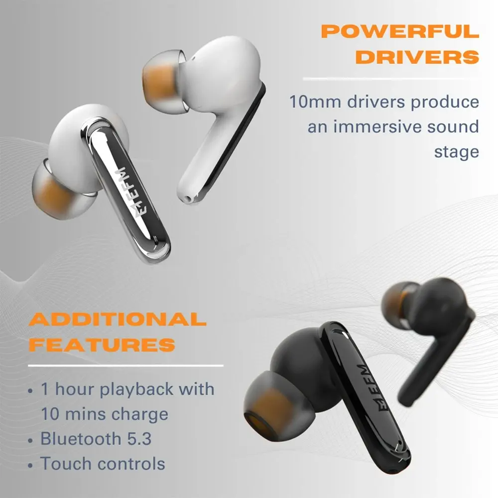 EFM New Orleans TWS In-Ear Wireless Earbuds/Earphones w/ Noise Cancelling Black