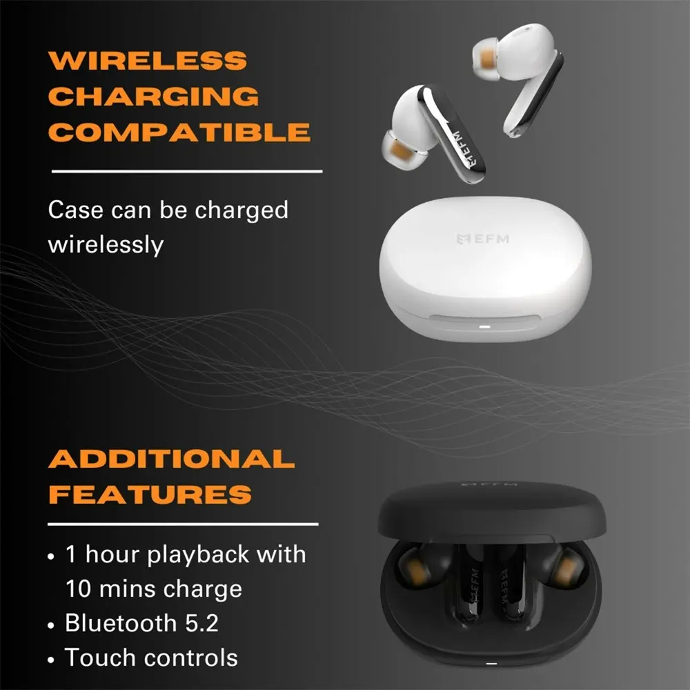 EFM Chicago TWS In-Ear Wireless Earbuds/Earphones w/ Active Noise Cancelling BLK