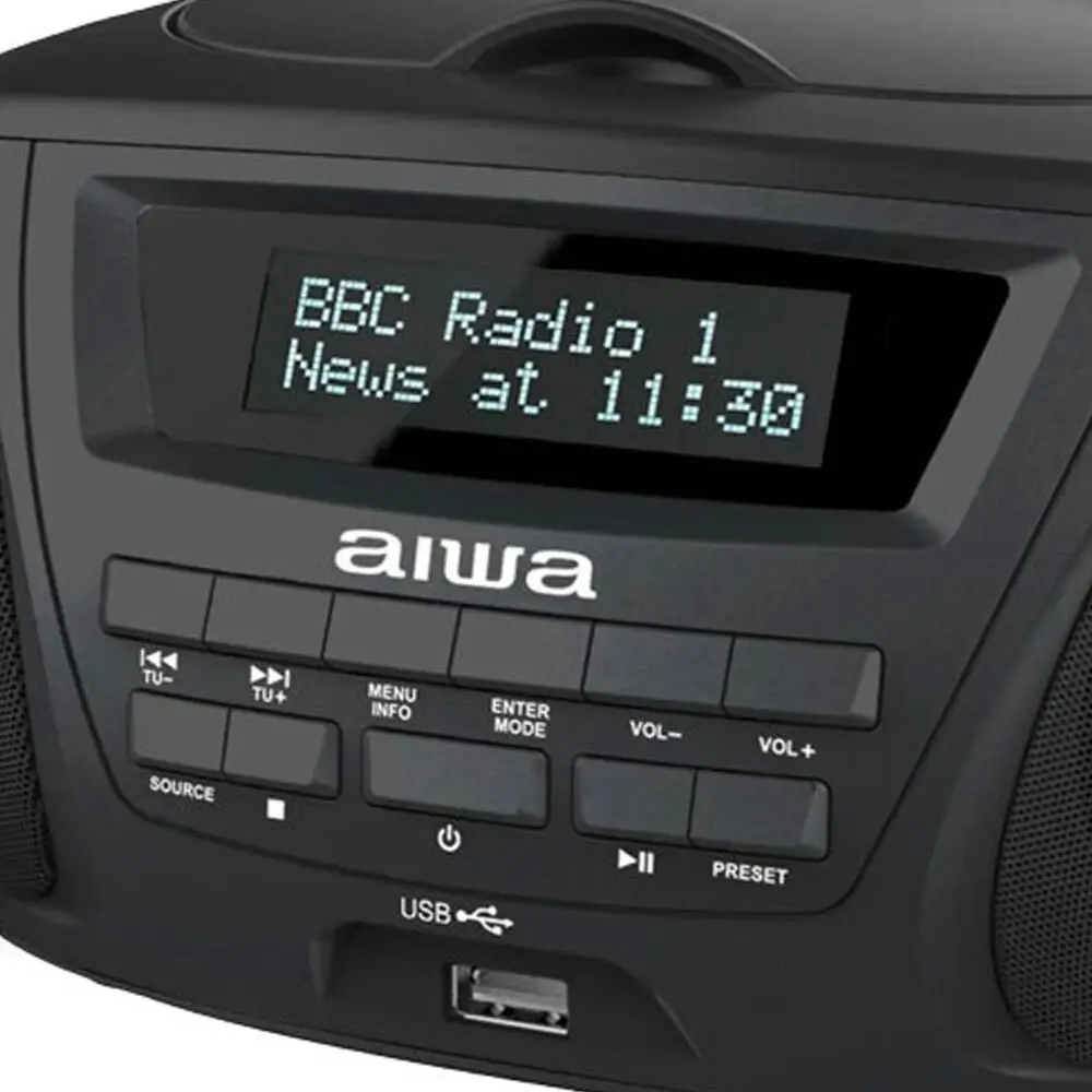 AIWA C Battery CD/DAB/FM/Bluetooth/USB/SD/AUX BoomBox Stereo w/Handle - Black