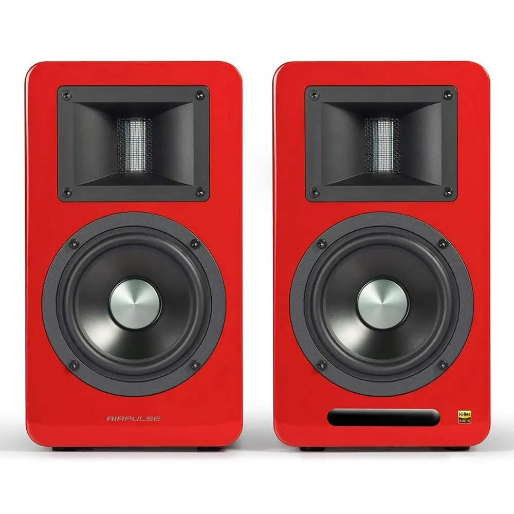 Airpulse A100 Wireless Active Miniature Bookshelf Home Audio Speakers Red