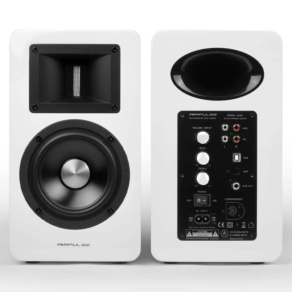 Airpulse A100 Wireless Active Miniature Bookshelf Home Audio Speakers White