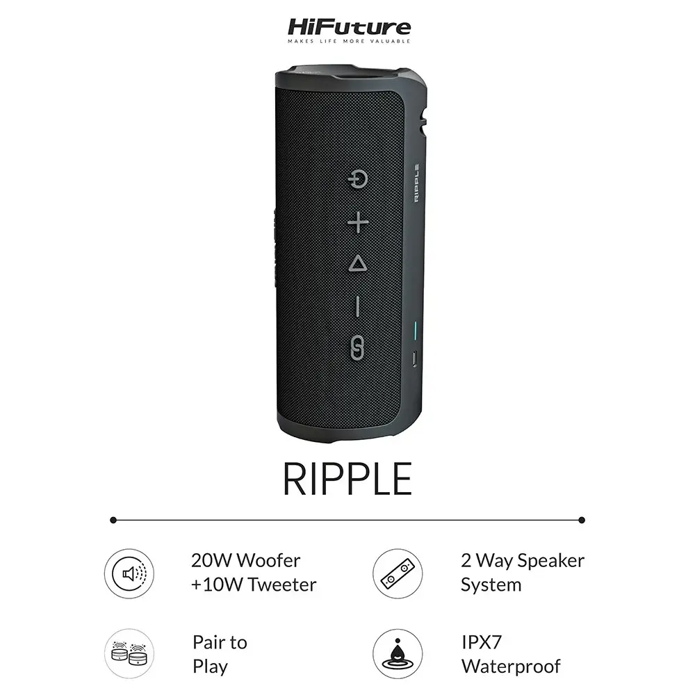 HiFuture Ripple 20W Portable Wireless Bluetooth Music Speaker w/ Strap Black