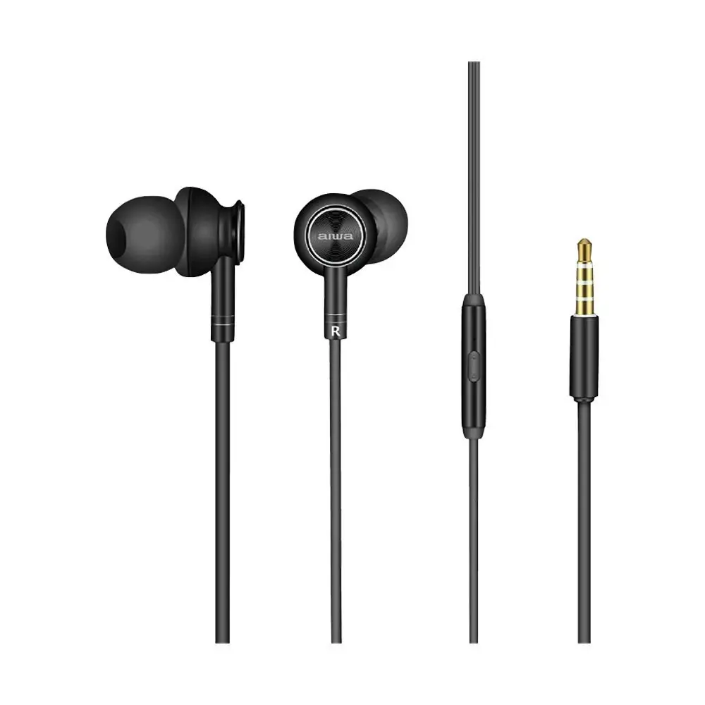 AIWA In-Ear Gel Performance 1.2m Wired Earbud Headphones w/Microphone - Black