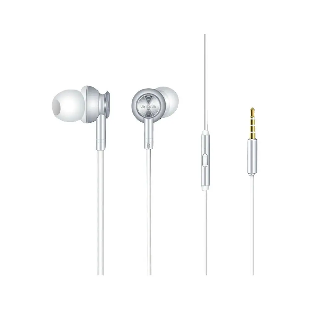 AIWA In-Ear Gel Performance 1.2m Wired Earbud Headphones w/Microphone - White