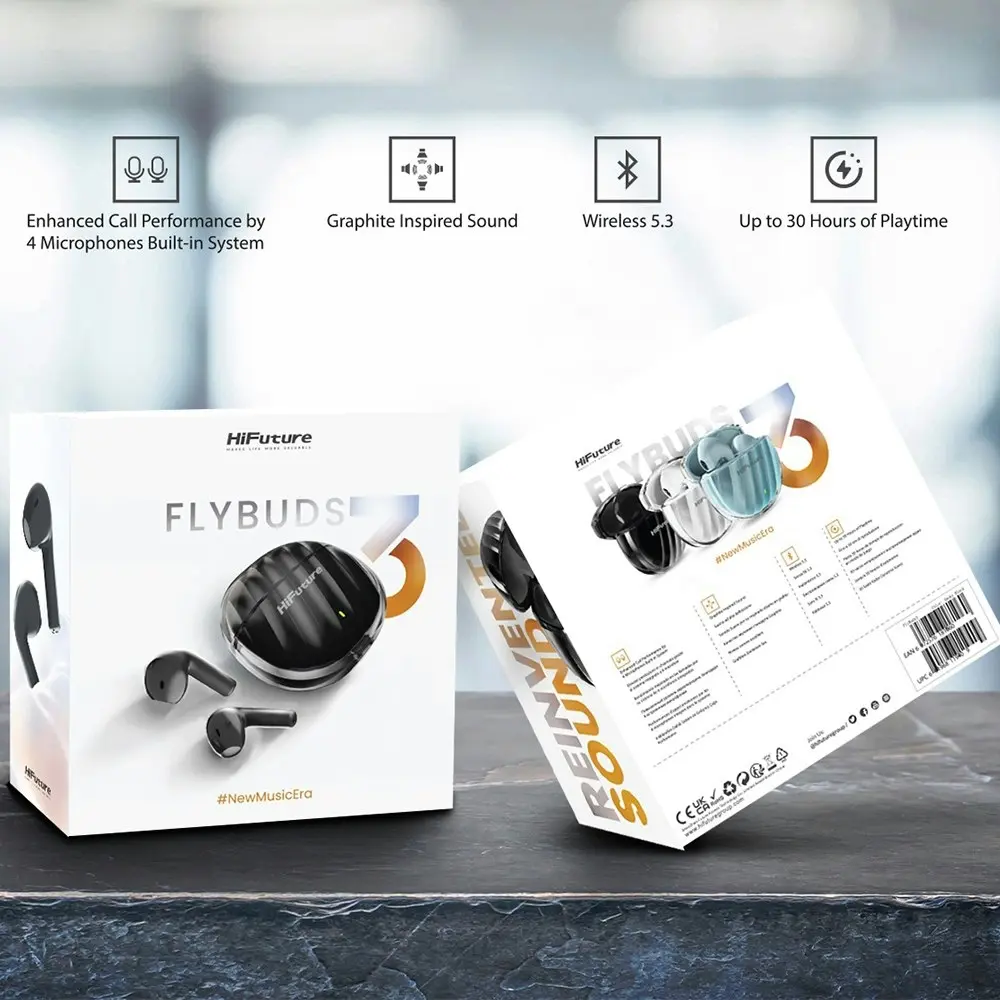 HiFuture Flybuds3 True Wireless Bluetooth Sweatproof Earbuds Noise Cancel Black